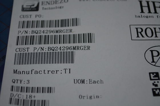 BQ24296MRGER 2A Carregador de íons de lítio de célula única com 3,9V-6,2V de entrada Regulação térmica de controlo I2C 20V OVP e pacote QFN de 3 mm × 3 mm