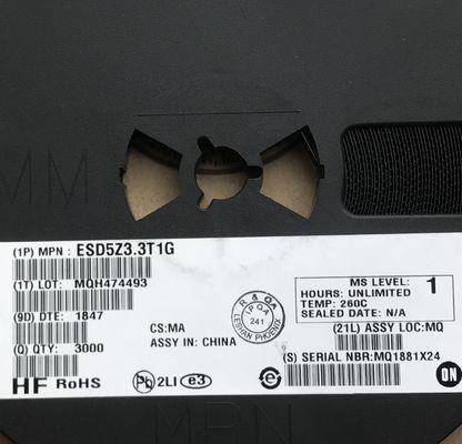 ESD5Z3.3T1G 3.3V Prensagem SOD-523 Pacote <1pF Capacidade Bi-Direcional IEC 61000-4-2 Nível 4 (30kV), Proteção ESD Defesa de linha de dados de alta velocidade Ideal para eletrônicos portáteis