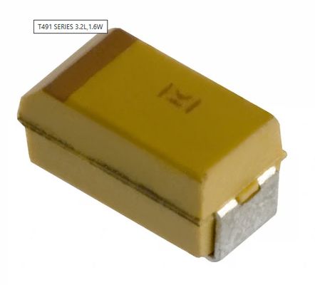 T491A106K016AT 10μF Capacitor de Tântalo 16V, ±10% Tol ESR baixa AEC-Q200 Qualificado -55°C a +125°C Faixa 125°C Tela e bobina de alta temperatura sem halogênio