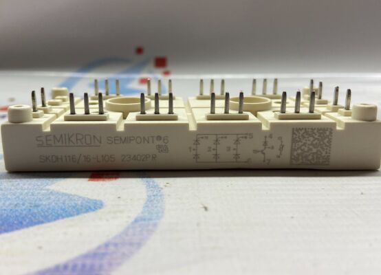 SKDH116/16-L105 1600V 116A Módulo IGBT Ponte Trifásica Boost Chopper Integrado NTC Alta Corrente de Surto 950A Pacote SEMIPONT6 Pino de Pressão Certificado UL para UPS e Drives