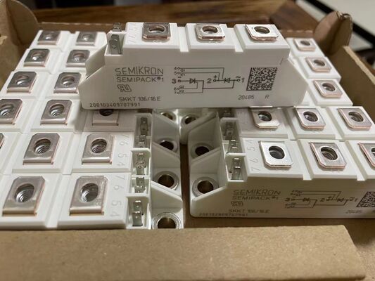 SKKT106/16E 1600V 106A Módulo de tiristor duplo Baixo VF 1.35V 2.4kA Surge AlN Contatos de pressão de base cerâmica SEMIPACK1 ISOLADO UL Certificado para arranque e acionamentos suaves