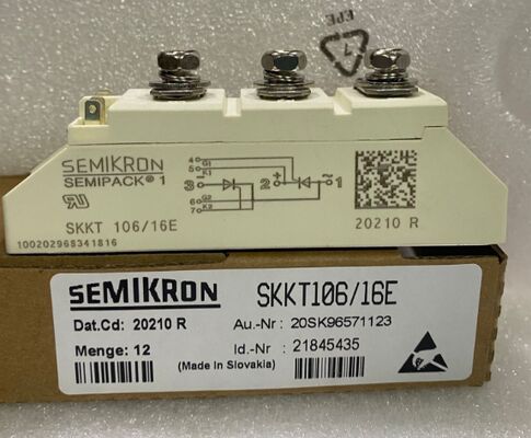 SKKT106/16E 1600V 106A Módulo de tiristor duplo Baixo VF 1.35V 2.4kA Surge AlN Contatos de pressão de base cerâmica SEMIPACK1 ISOLADO UL Certificado para arranque e acionamentos suaves