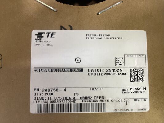 280756-4 Conector de crimpagem de 4 posições com passo de 2,5 mm para placa, com trava por fricção, montagem em painel, UL 94V-0, polarizado, com classificação de 4,5 A para distribuição de energia e controles industriais